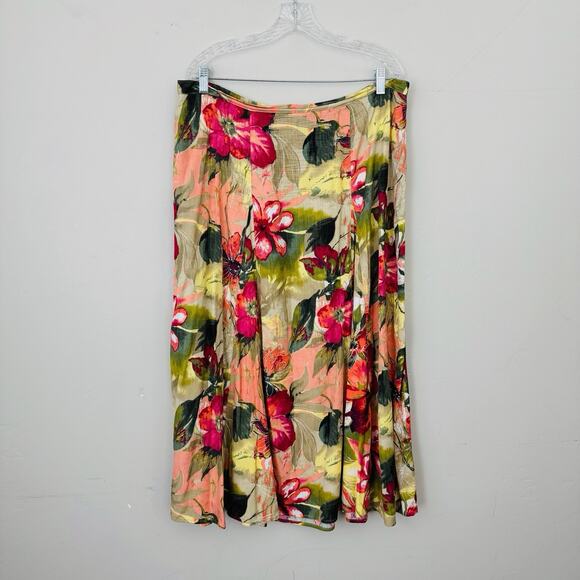 Koret Woman Green And Red Floral Pleated Skirt Women’s Size 20W - Picture 1 of 7